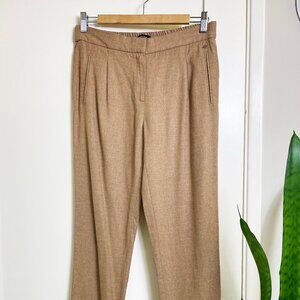 Massimo Dutti Tan / Camel Trouser with Front Pleats, Pockets, Elastic Waist Sz 6